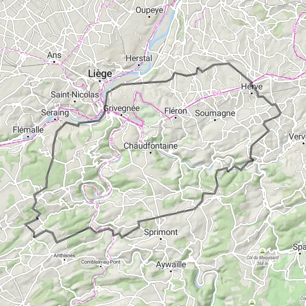 Karten-Miniaturansicht der Radinspiration "Road-Tour durch Pepinster und Herve" in Prov. Liège, Belgium. Erstellt vom Tarmacs.app-Routenplaner für Radtouren