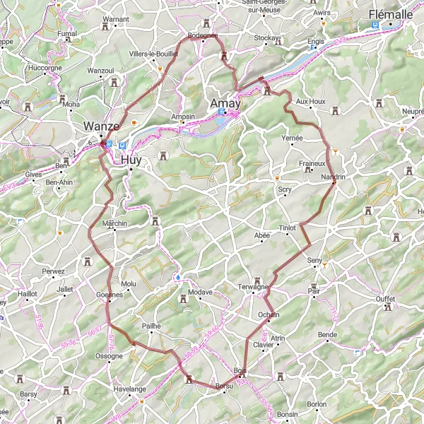 Map miniature of "Villers-le-Bouillet Gravel Adventure" cycling inspiration in Prov. Liège, Belgium. Generated by Tarmacs.app cycling route planner