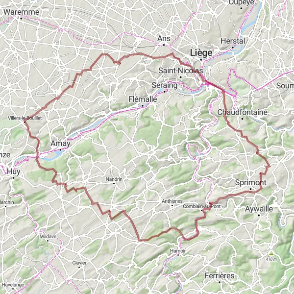 Miniatuurkaart van de fietsinspiratie "Rondrit vanuit Villers-le-Bouillet naar Rivage en terug" in Prov. Liège, Belgium. Gemaakt door de Tarmacs.app fietsrouteplanner