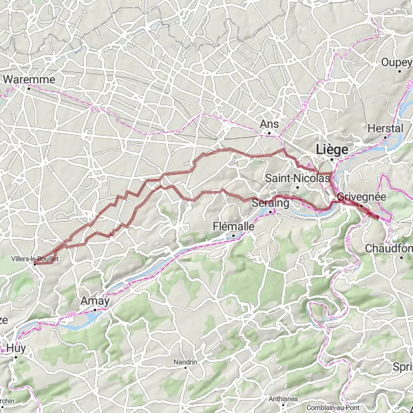 Miniature de la carte de l'inspiration cycliste "Le Circuit des Châteaux et des Villages" dans la Prov. Liège, Belgium. Générée par le planificateur d'itinéraire cycliste Tarmacs.app