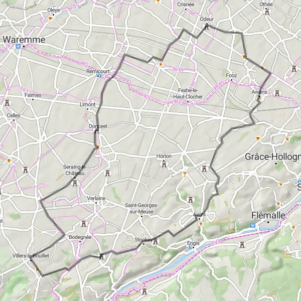 Karten-Miniaturansicht der Radinspiration "Schlossroute von Villers-le-Bouillet" in Prov. Liège, Belgium. Erstellt vom Tarmacs.app-Routenplaner für Radtouren