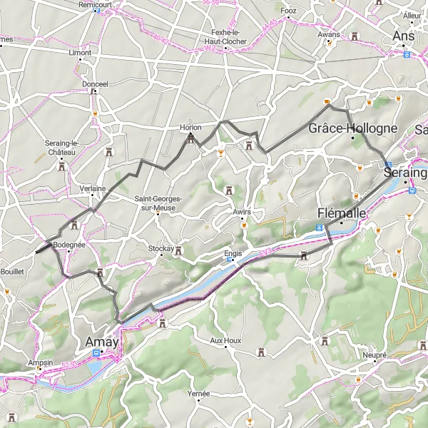 Map miniature of "Short Road Loop" cycling inspiration in Prov. Liège, Belgium. Generated by Tarmacs.app cycling route planner