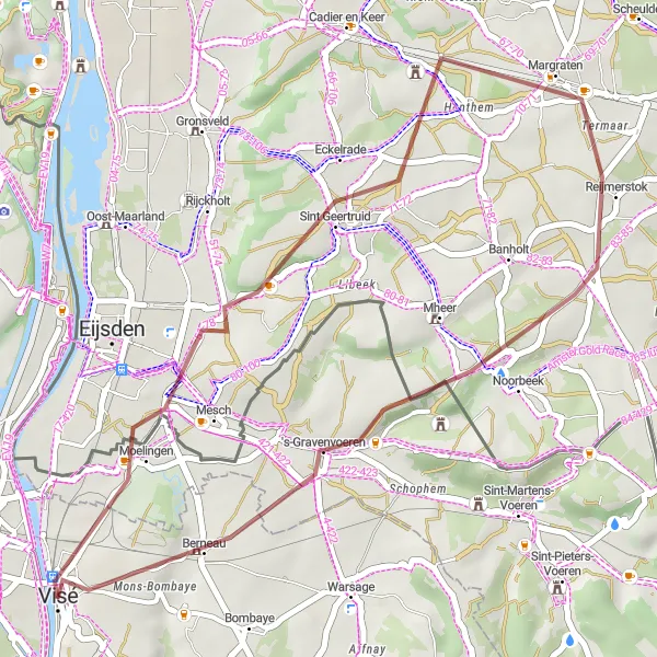 Karten-Miniaturansicht der Radinspiration "Gravelabenteuer um Visé und Berneau" in Prov. Liège, Belgium. Erstellt vom Tarmacs.app-Routenplaner für Radtouren