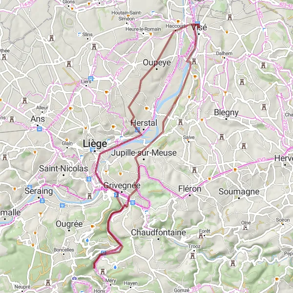 Map miniature of "Gravel route along the Ourthe Valley" cycling inspiration in Prov. Liège, Belgium. Generated by Tarmacs.app cycling route planner