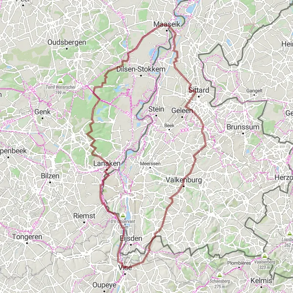 Miniatuurkaart van de fietsinspiratie "Avontuurlijke Graveltocht door Limburg en België" in Prov. Liège, Belgium. Gemaakt door de Tarmacs.app fietsrouteplanner