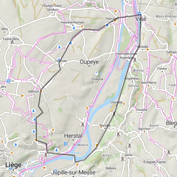 Karten-Miniaturansicht der Radinspiration "Rund um Visé und Jupille-sur-Meuse" in Prov. Liège, Belgium. Erstellt vom Tarmacs.app-Routenplaner für Radtouren
