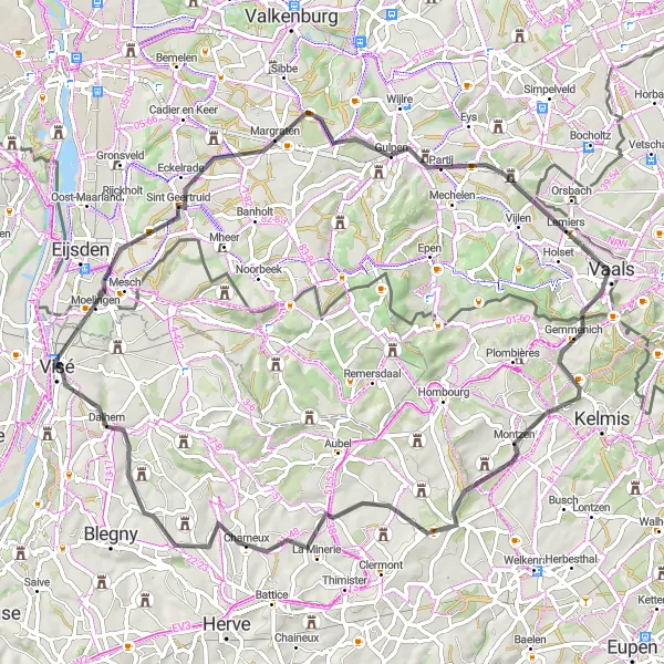 Miniature de la carte de l'inspiration cycliste "Tour de Liège et ses collines" dans la Prov. Liège, Belgium. Générée par le planificateur d'itinéraire cycliste Tarmacs.app