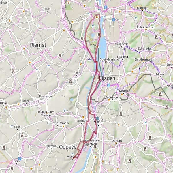 Map miniature of "Château Dossin and Lanaye" cycling inspiration in Prov. Liège, Belgium. Generated by Tarmacs.app cycling route planner