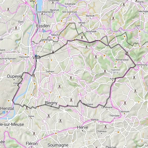 Map miniature of "Road Cycling Route from Vivegnis to Barchon" cycling inspiration in Prov. Liège, Belgium. Generated by Tarmacs.app cycling route planner