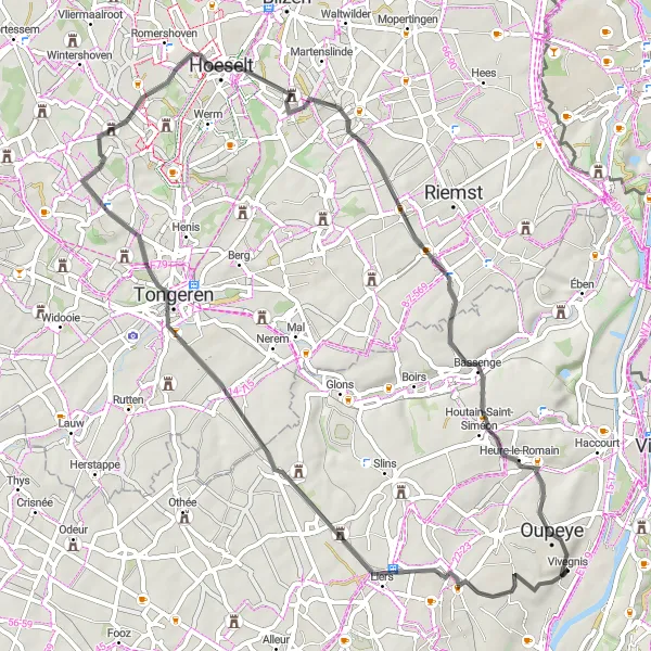 Map miniature of "Château de Villers-Saint-Siméon and Sieberg" cycling inspiration in Prov. Liège, Belgium. Generated by Tarmacs.app cycling route planner