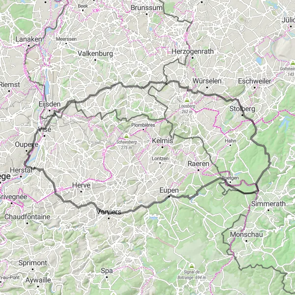 Miniatuurkaart van de fietsinspiratie "Heuvelachtige Weg naar Vivegnis" in Prov. Liège, Belgium. Gemaakt door de Tarmacs.app fietsrouteplanner