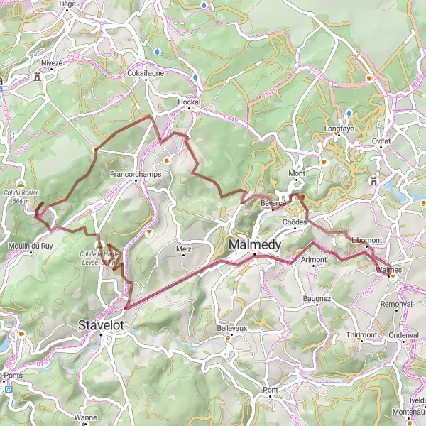 Miniatuurkaart van de fietsinspiratie "Uitdagende grindroute met spectaculaire hoogtepunten" in Prov. Liège, Belgium. Gemaakt door de Tarmacs.app fietsrouteplanner