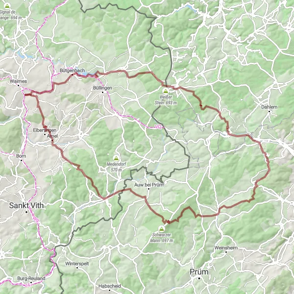 Karten-Miniaturansicht der Radinspiration "Bergstraßen und Naturpfade um Waimes" in Prov. Liège, Belgium. Erstellt vom Tarmacs.app-Routenplaner für Radtouren