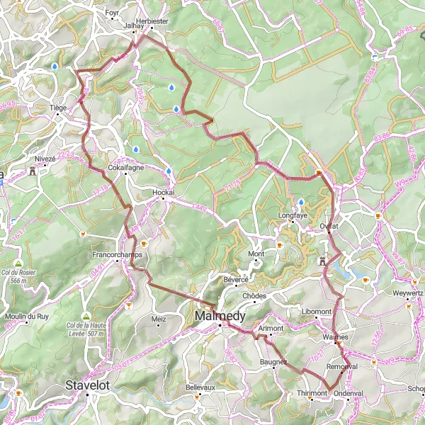 Map miniature of "Journey to Ovifat and Waimes" cycling inspiration in Prov. Liège, Belgium. Generated by Tarmacs.app cycling route planner