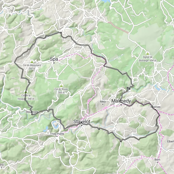 Map miniature of "Road Challenge" cycling inspiration in Prov. Liège, Belgium. Generated by Tarmacs.app cycling route planner