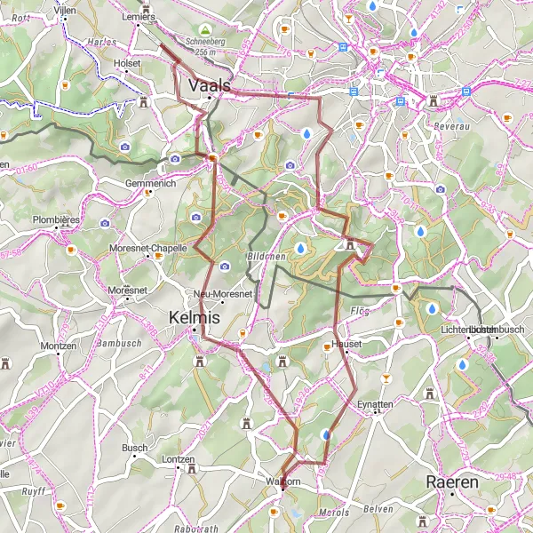 Miniatuurkaart van de fietsinspiratie "Verken de heuvels en valleien op gravel" in Prov. Liège, Belgium. Gemaakt door de Tarmacs.app fietsrouteplanner
