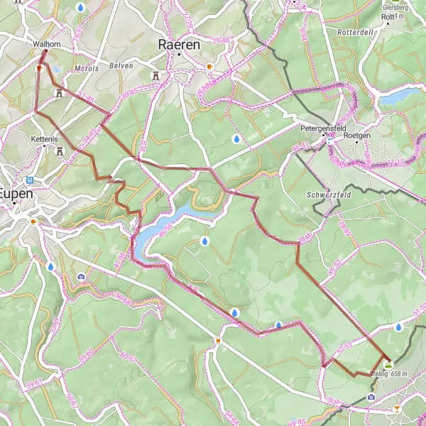 Miniatuurkaart van de fietsinspiratie "Gravelroute vanuit Walhorn langs Kaiser Karls Bettstatt" in Prov. Liège, Belgium. Gemaakt door de Tarmacs.app fietsrouteplanner