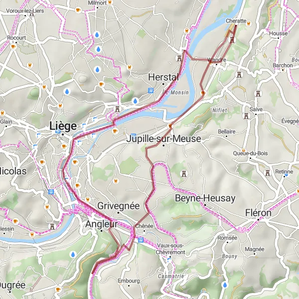 Karten-Miniaturansicht der Radinspiration "Gravelabenteuer entlang der Ourthe" in Prov. Liège, Belgium. Erstellt vom Tarmacs.app-Routenplaner für Radtouren