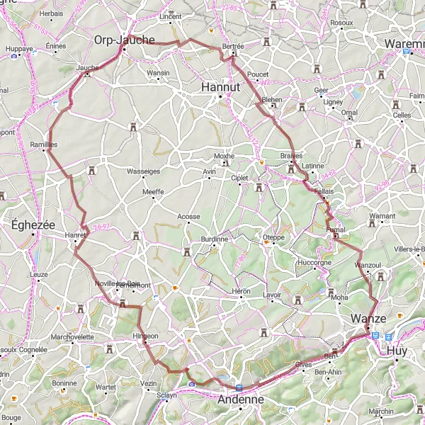 Karten-Miniaturansicht der Radinspiration "Gravel Route von Wanze nach Château Blanc" in Prov. Liège, Belgium. Erstellt vom Tarmacs.app-Routenplaner für Radtouren
