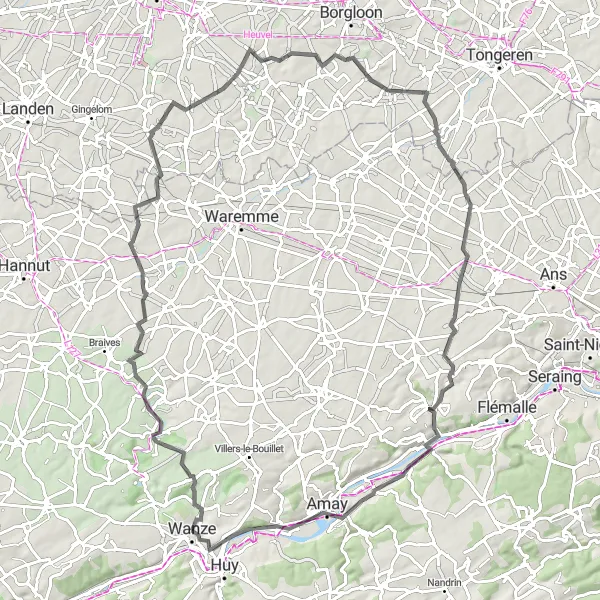 Karten-Miniaturansicht der Radinspiration "Hügelige Fahrt durch die Natur" in Prov. Liège, Belgium. Erstellt vom Tarmacs.app-Routenplaner für Radtouren