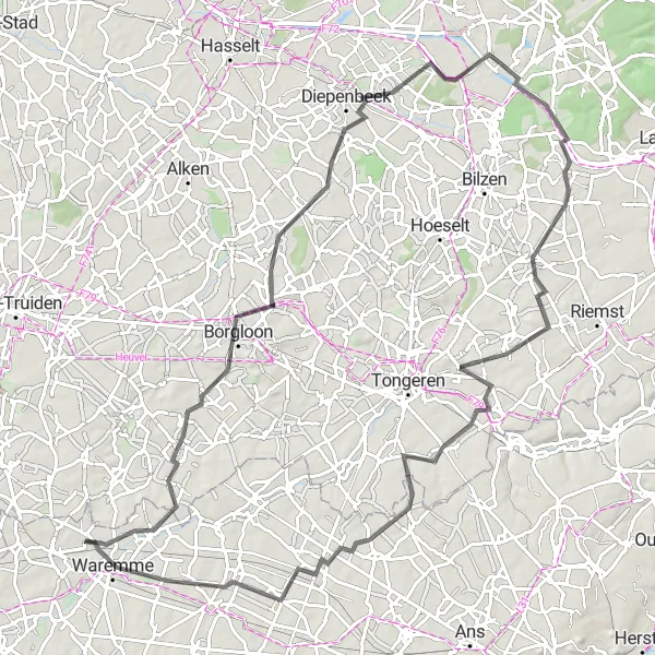 Miniatuurkaart van de fietsinspiratie "Heers naar Waremme fietsroute" in Prov. Liège, Belgium. Gemaakt door de Tarmacs.app fietsrouteplanner