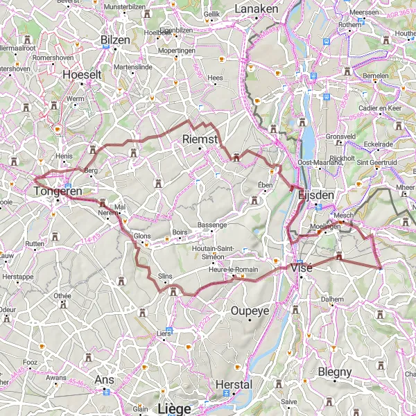 Map miniature of "Discover the Gravel Trails of Warsage" cycling inspiration in Prov. Liège, Belgium. Generated by Tarmacs.app cycling route planner