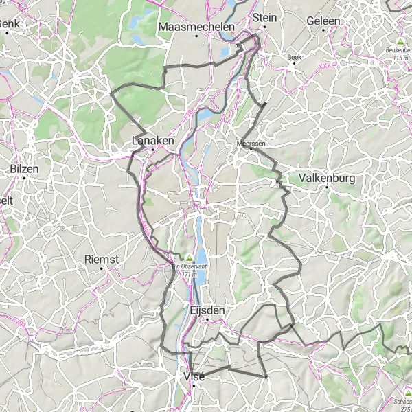 Map miniature of "Challenging Road Cycling Adventure to Geulhem" cycling inspiration in Prov. Liège, Belgium. Generated by Tarmacs.app cycling route planner