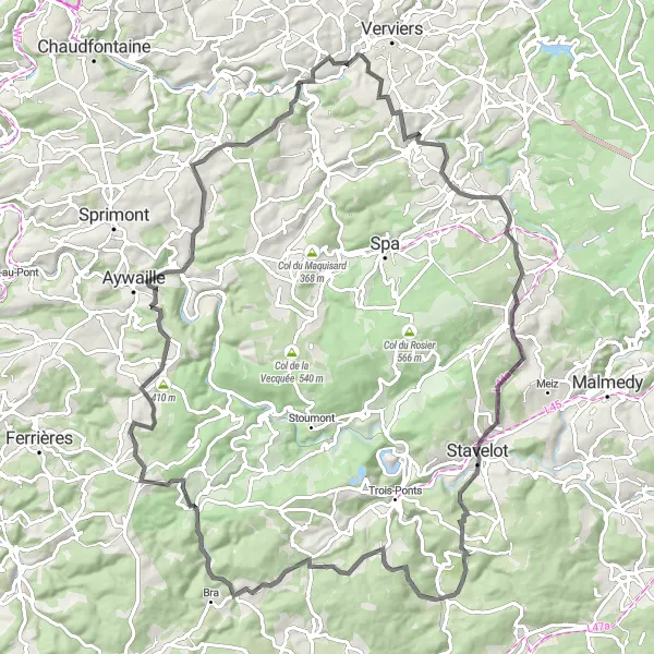 Karten-Miniaturansicht der Radinspiration "Auf den Spuren von Francorchamps" in Prov. Liège, Belgium. Erstellt vom Tarmacs.app-Routenplaner für Radtouren