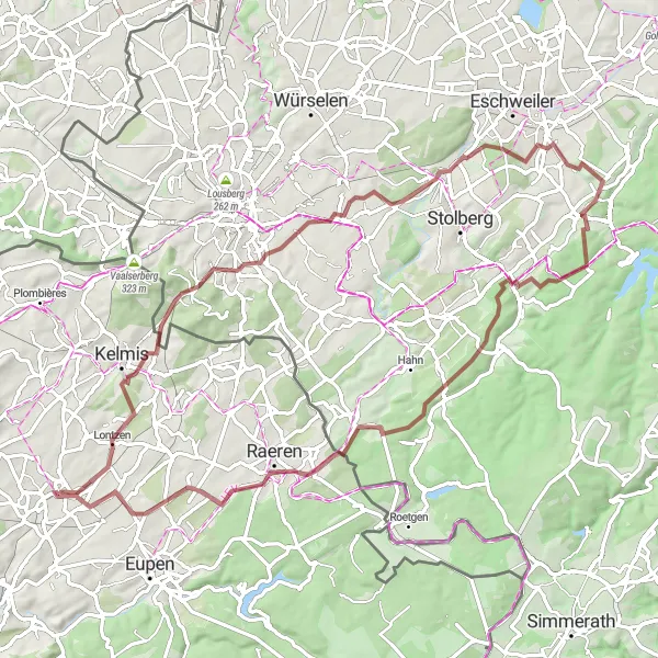 Miniature de la carte de l'inspiration cycliste "Les Collines de l'Est" dans la Prov. Liège, Belgium. Générée par le planificateur d'itinéraire cycliste Tarmacs.app