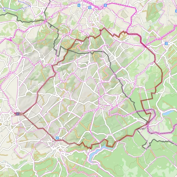 Miniature de la carte de l'inspiration cycliste "Aventure gravel en Belgique" dans la Prov. Liège, Belgium. Générée par le planificateur d'itinéraire cycliste Tarmacs.app