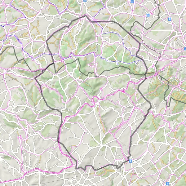 Map miniature of "The Charming Countryside" cycling inspiration in Prov. Liège, Belgium. Generated by Tarmacs.app cycling route planner