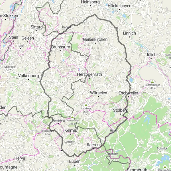 Miniatuurkaart van de fietsinspiratie "Wielrennen rond Welkenraedt via Road Routes" in Prov. Liège, Belgium. Gemaakt door de Tarmacs.app fietsrouteplanner