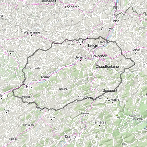 Map miniature of "The Hilly Soiron Challenge" cycling inspiration in Prov. Liège, Belgium. Generated by Tarmacs.app cycling route planner