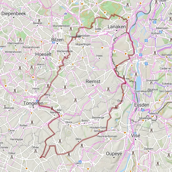 Karten-Miniaturansicht der Radinspiration "Rundfahrt um Xhendremael" in Prov. Liège, Belgium. Erstellt vom Tarmacs.app-Routenplaner für Radtouren