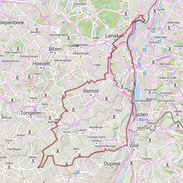 Map miniature of "Gravel Adventure through the Countryside of Liège" cycling inspiration in Prov. Liège, Belgium. Generated by Tarmacs.app cycling route planner