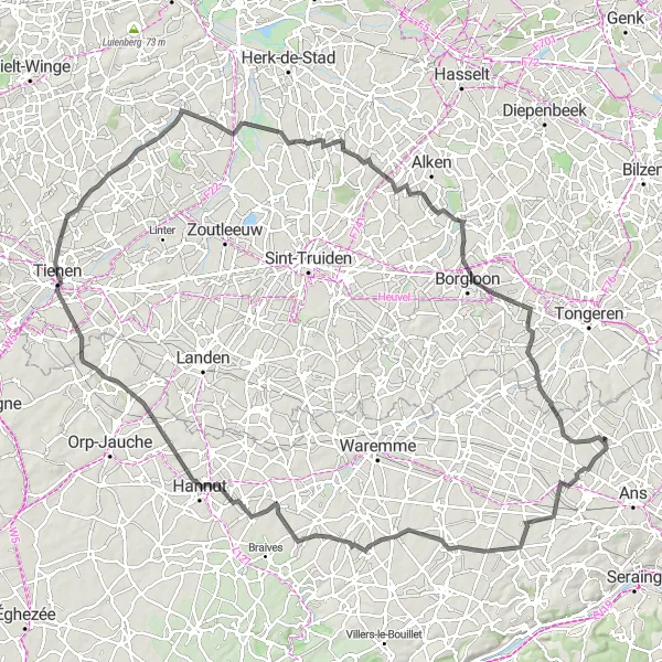 Map miniature of "Xhendremael Loop" cycling inspiration in Prov. Liège, Belgium. Generated by Tarmacs.app cycling route planner