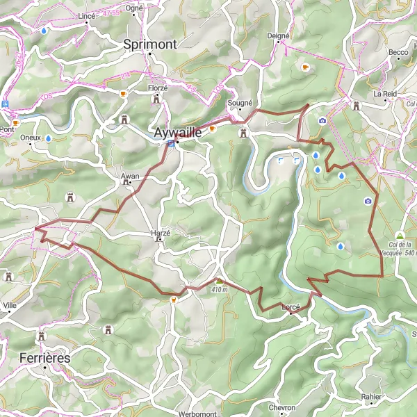 Map miniature of "Xhoris Gravel Adventure" cycling inspiration in Prov. Liège, Belgium. Generated by Tarmacs.app cycling route planner