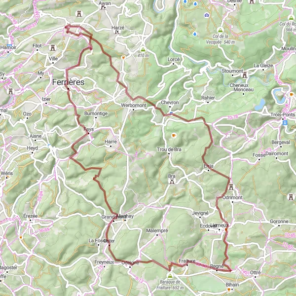 Map miniature of "Xhoris Ultimate Gravel Adventure" cycling inspiration in Prov. Liège, Belgium. Generated by Tarmacs.app cycling route planner