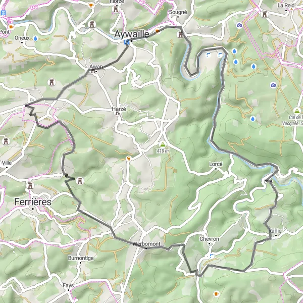 Map miniature of "Scenic Road Cycling Tour: Xhoris to Château de Grimonster" cycling inspiration in Prov. Liège, Belgium. Generated by Tarmacs.app cycling route planner