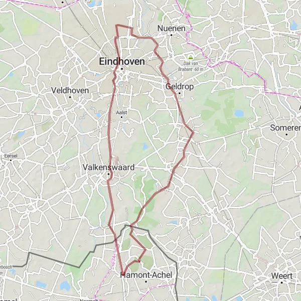 Miniatuurkaart van de fietsinspiratie "Ontdek Eindhoven en Achel op deze gravelroute" in Prov. Limburg (BE), Belgium. Gemaakt door de Tarmacs.app fietsrouteplanner