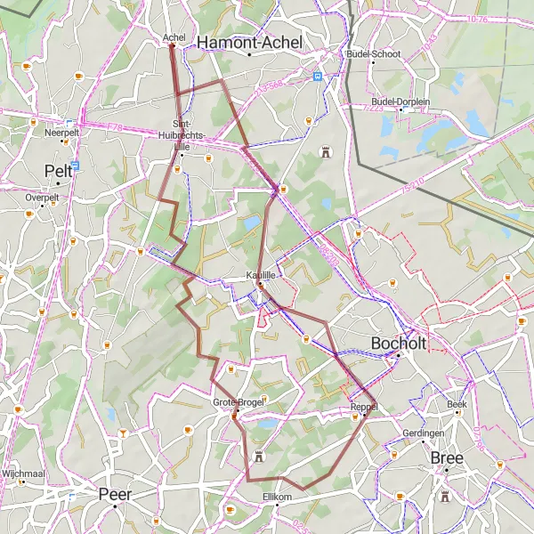 Map miniature of "Short and Scenic Gravel Ride" cycling inspiration in Prov. Limburg (BE), Belgium. Generated by Tarmacs.app cycling route planner