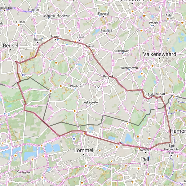 Miniature de la carte de l'inspiration cycliste "Aventure en Gravel autour d'Achel" dans la Prov. Limburg (BE), Belgium. Générée par le planificateur d'itinéraire cycliste Tarmacs.app