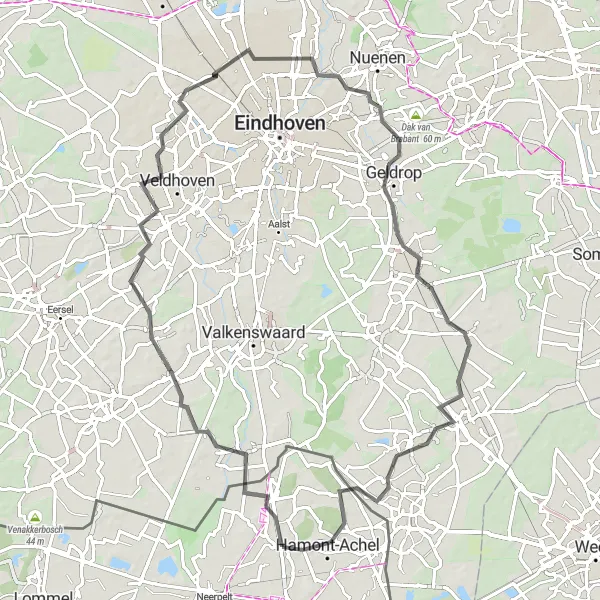 Miniatuurkaart van de fietsinspiratie "Roadtrip van Achel naar Geldrop" in Prov. Limburg (BE), Belgium. Gemaakt door de Tarmacs.app fietsrouteplanner