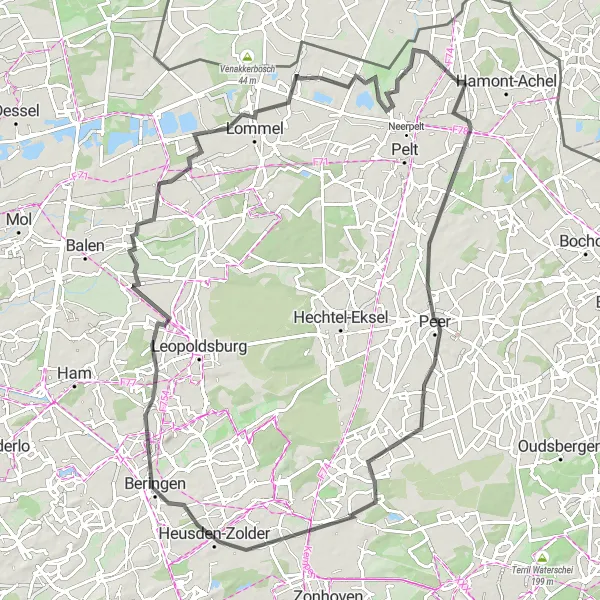 Map miniature of "Challenging Road Ride with Historic Highlights" cycling inspiration in Prov. Limburg (BE), Belgium. Generated by Tarmacs.app cycling route planner