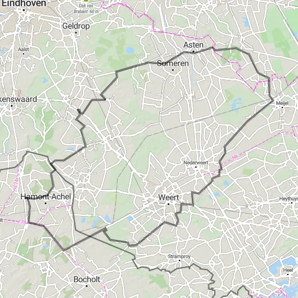 Map miniature of "Hamont-Achel Loop" cycling inspiration in Prov. Limburg (BE), Belgium. Generated by Tarmacs.app cycling route planner