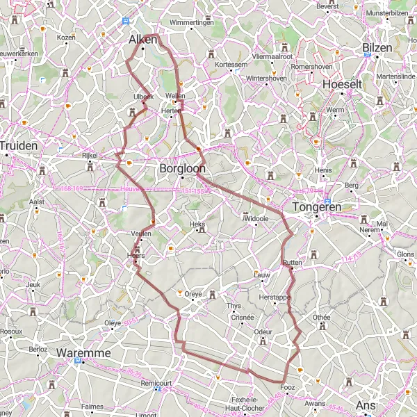 Map miniature of "Gravel Tour through Historic Sites" cycling inspiration in Prov. Limburg (BE), Belgium. Generated by Tarmacs.app cycling route planner