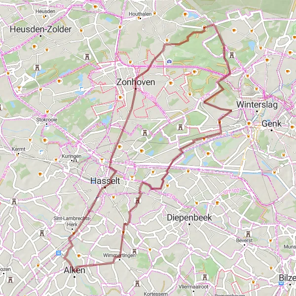 Map miniature of "Gravel Adventure in Limburg" cycling inspiration in Prov. Limburg (BE), Belgium. Generated by Tarmacs.app cycling route planner