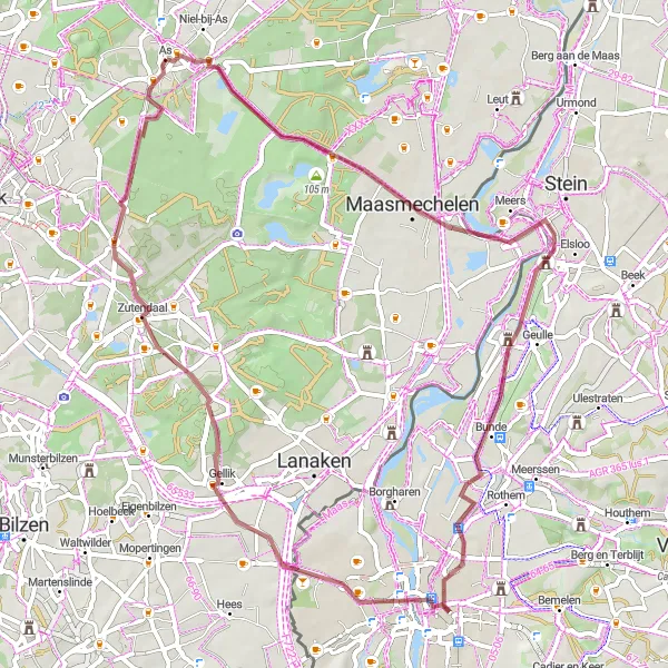 Karten-Miniaturansicht der Radinspiration "Graveltour durch die Landschaft nahe As" in Prov. Limburg (BE), Belgium. Erstellt vom Tarmacs.app-Routenplaner für Radtouren