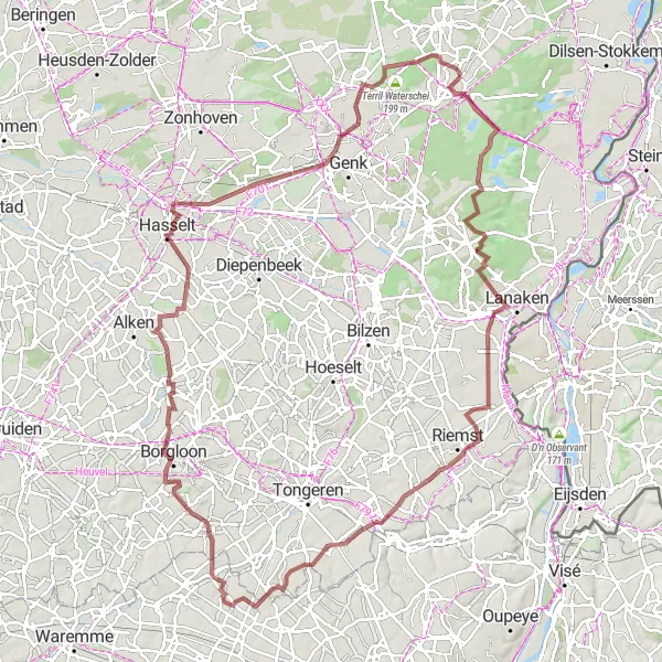 Karten-Miniaturansicht der Radinspiration "Abenteuertour durch Limburg ab As" in Prov. Limburg (BE), Belgium. Erstellt vom Tarmacs.app-Routenplaner für Radtouren