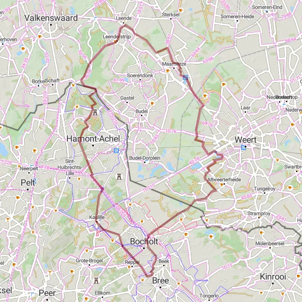 Map miniature of "Kaulille to Gerdingen Loop - Gravel Cycling Route" cycling inspiration in Prov. Limburg (BE), Belgium. Generated by Tarmacs.app cycling route planner